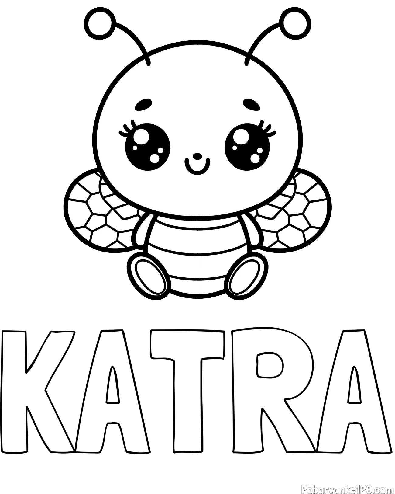 Pobarvanka imena KATRA in otroška pobarvanka ljubke čebele