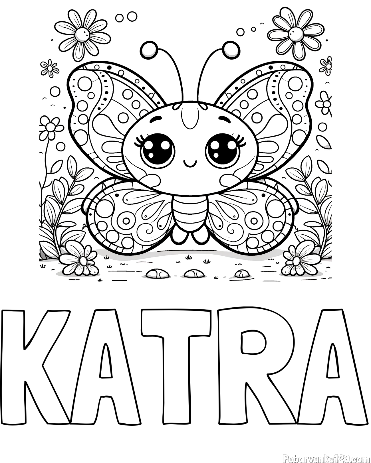 Pobarvanka imena KATRA in pobarvanka ljubkega metuljčka