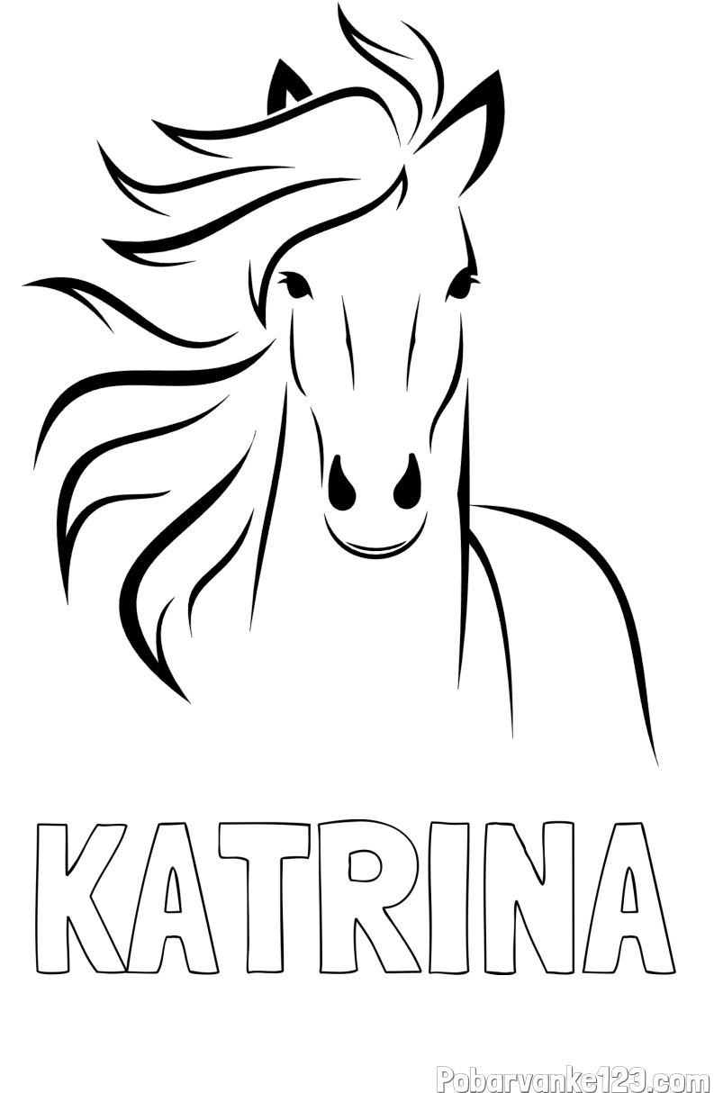 Pobarvanka imena KATRINA in lepa pobarvanka konja