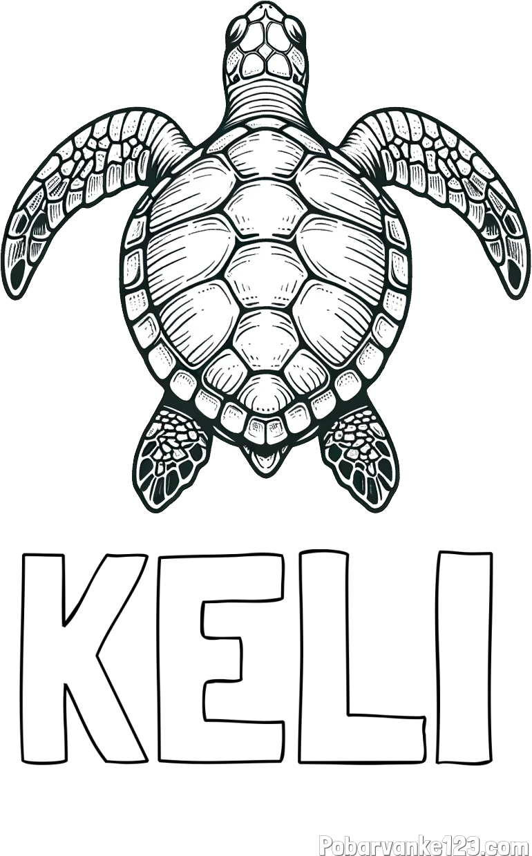 Pobarvanka imena KELI in enostavna pobarvanka želve