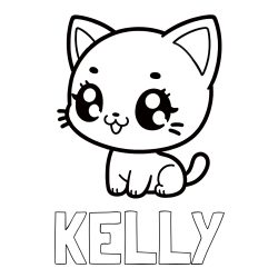 Online izdelana pobarvanka - Pobarvanka imena KELLY in pobarvnaka ljubke muce v anime slogu