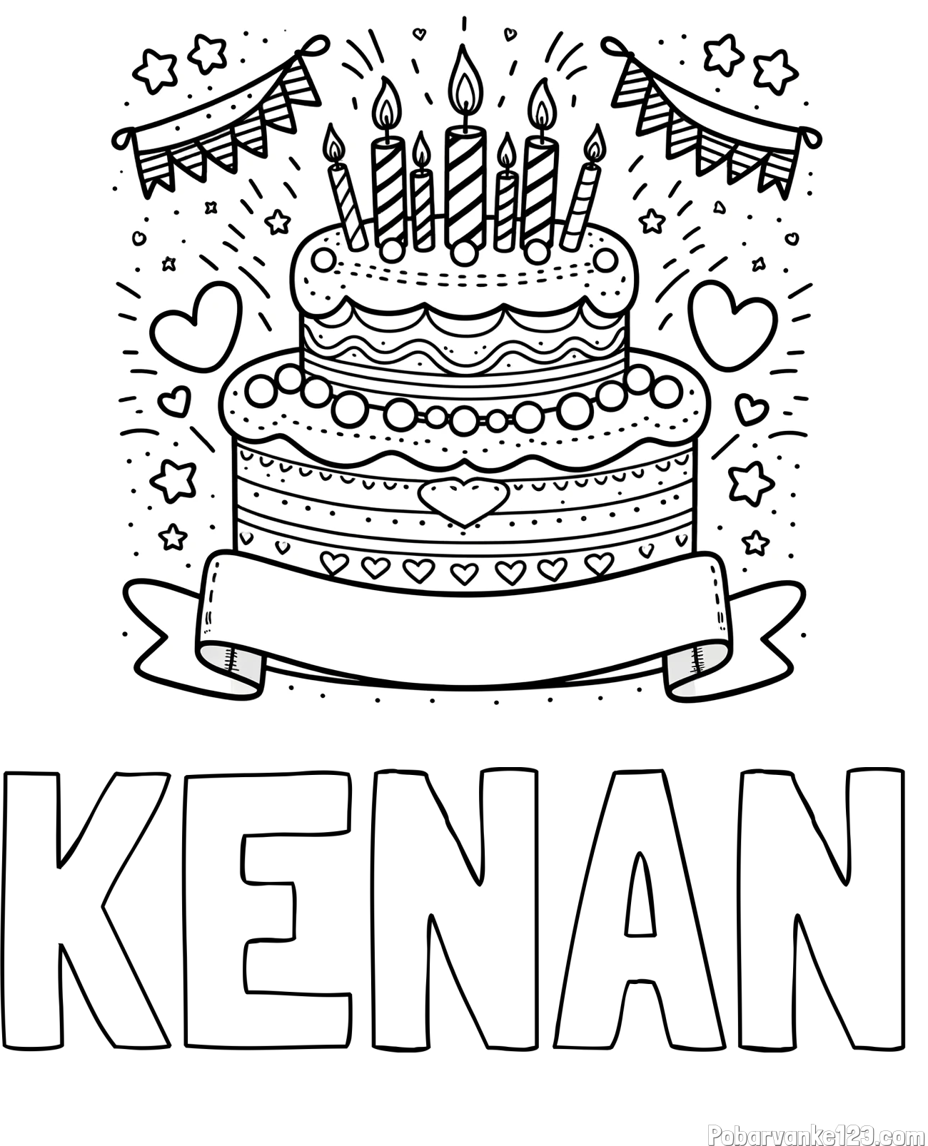 Pobarvanka imena KENAN in pobarvanka velike torte za rojstni dan