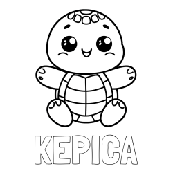 Online izdelana pobarvanka - Pobarvanka imena KEPICA in otroška pobarvanka ljubke in nasmejane želvice