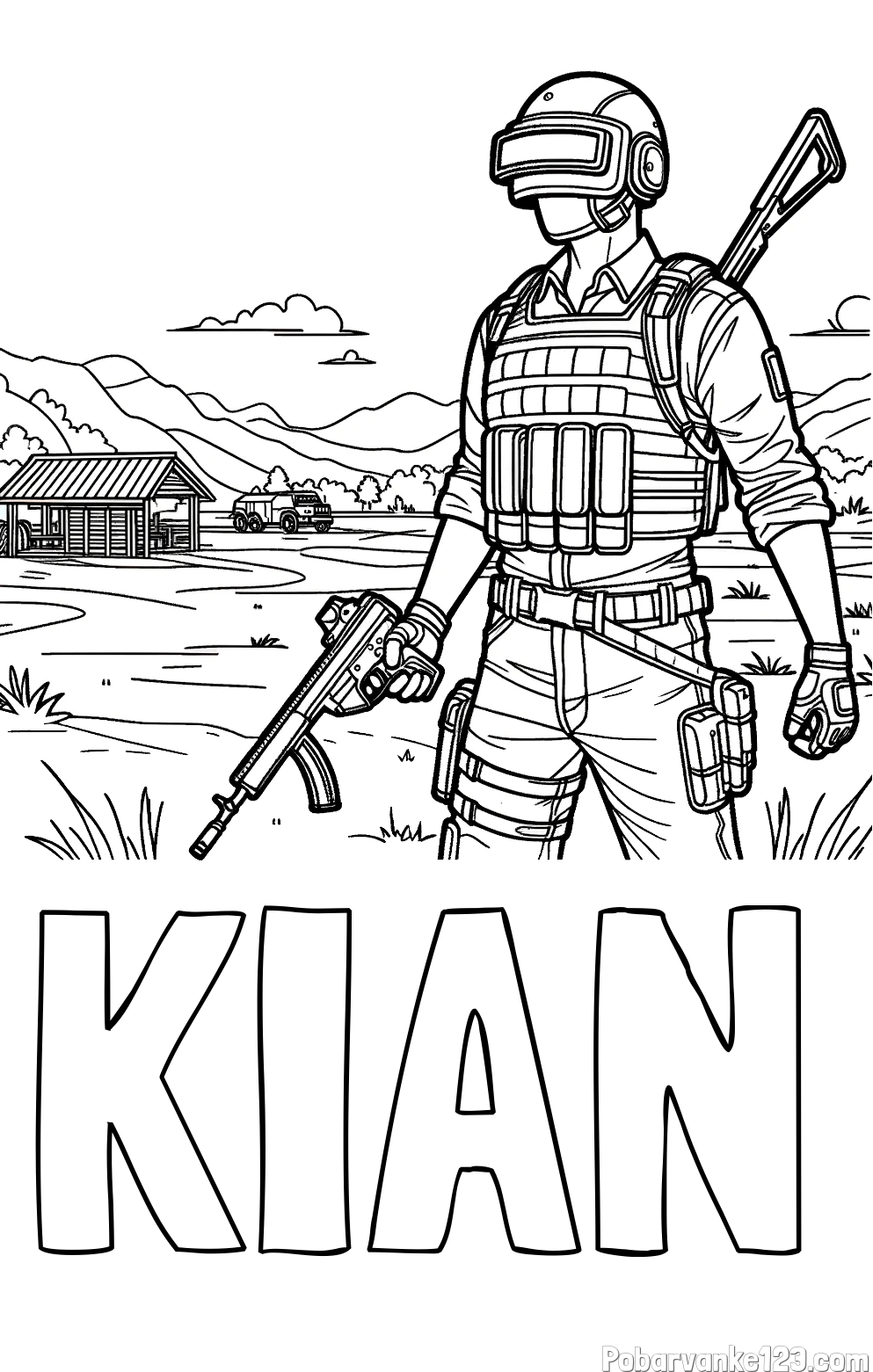 Pobarvanka imena KIAN in otroška PUBG pobarvanka