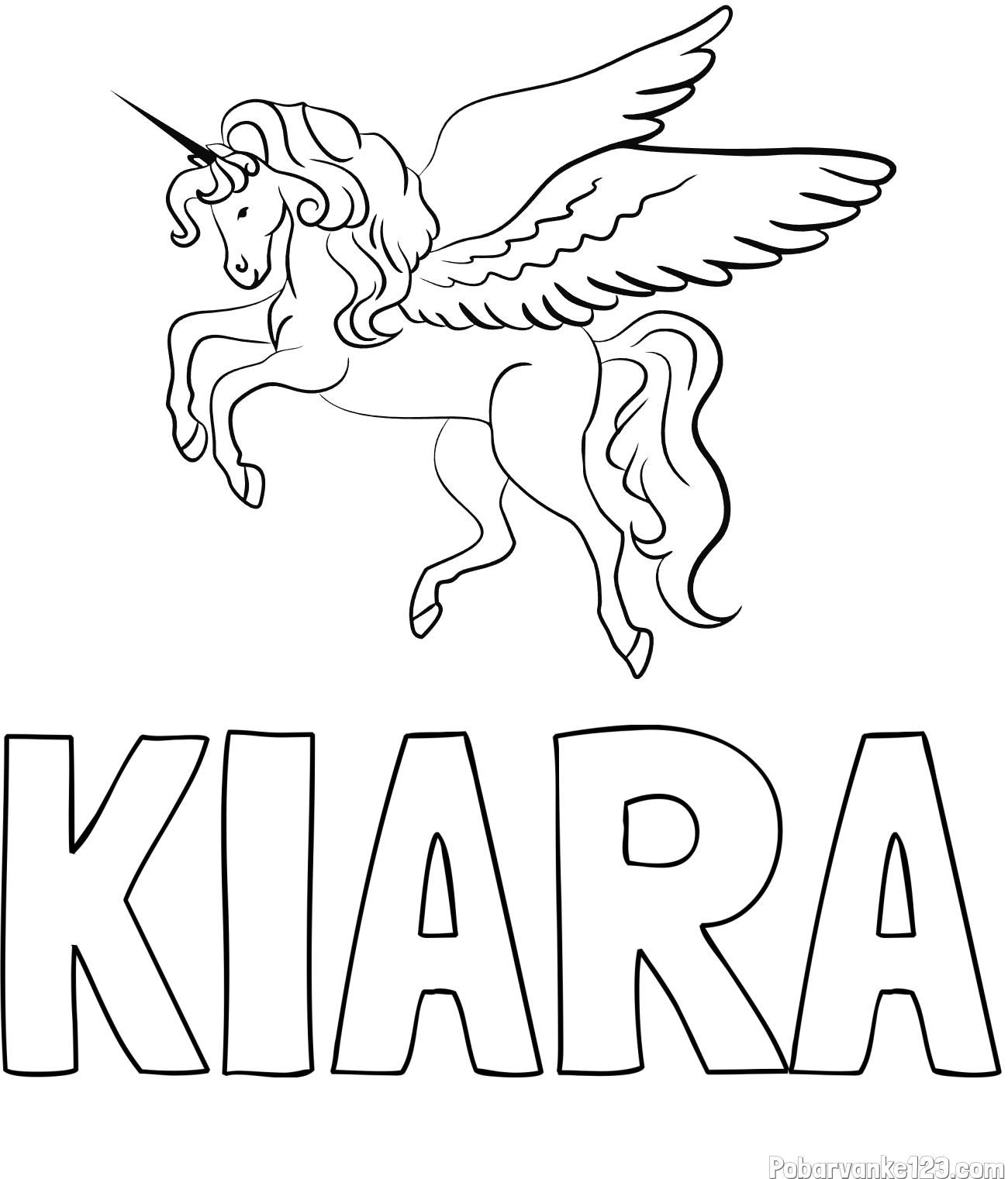 Pobarvanka imena KIARA in lepa pobarvanka samoroga