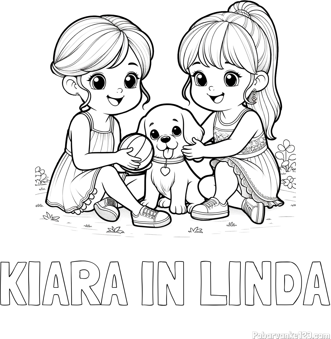 Pobarvanka imena KIARA IN LINDA in pobarvanka prijateljic s kužkom