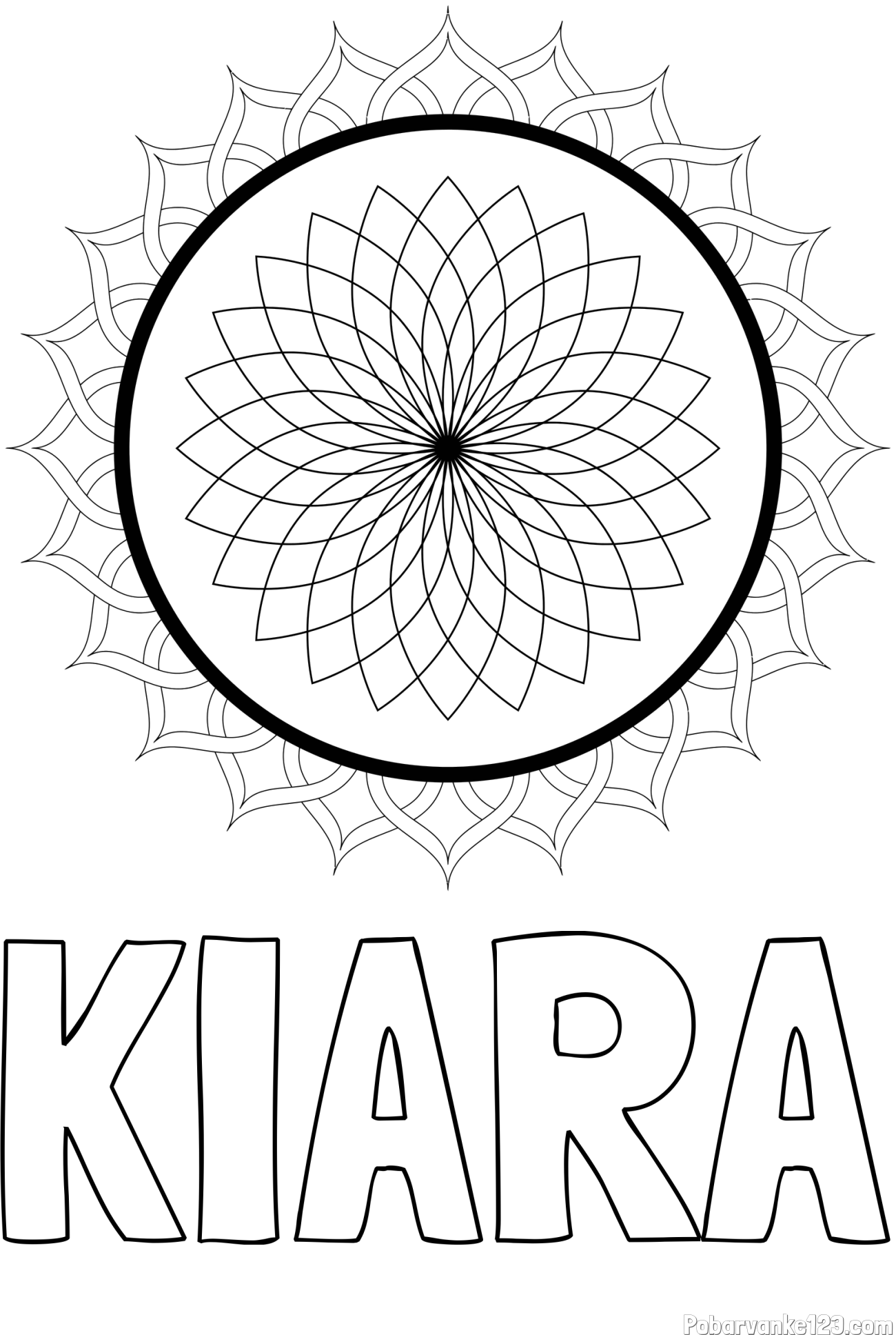 Pobarvanka imena KIARA in pobarvanka mandale 2