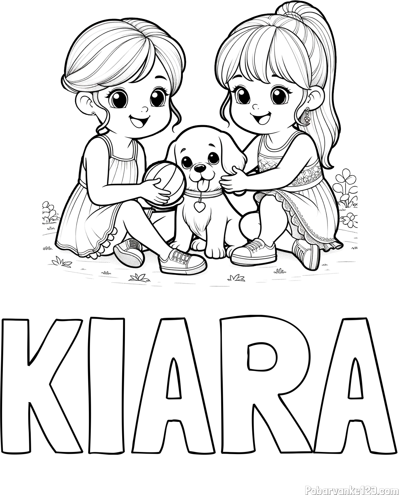 Pobarvanka imena KIARA in pobarvanka prijateljic s kužkom