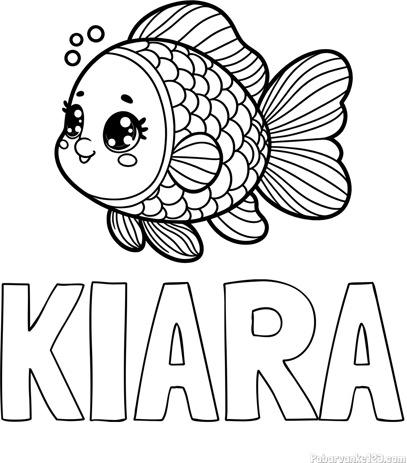 Pobarvanka imena KIARA in pobarvanka ribe z bujnimi plavutmi
