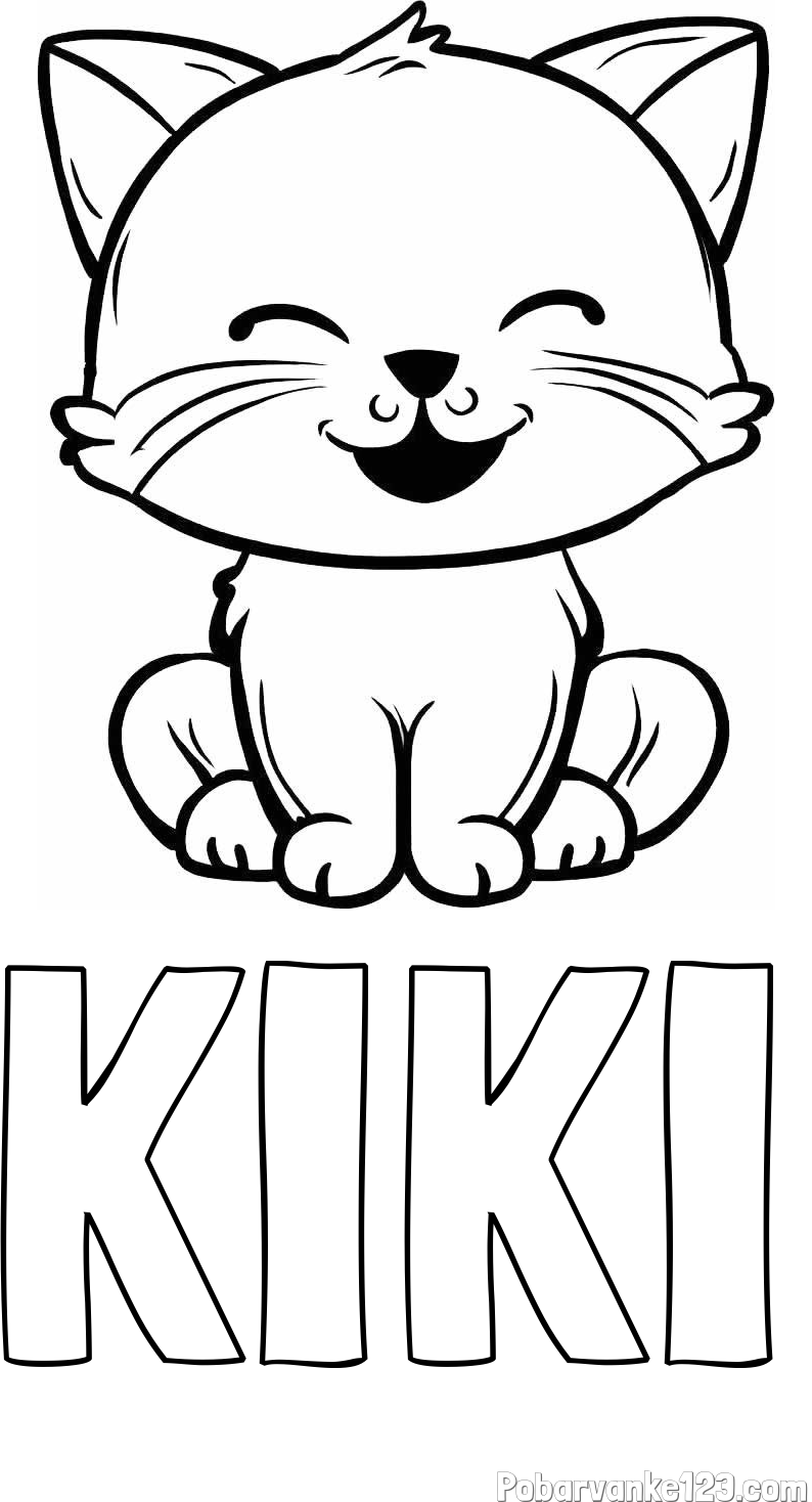 Pobarvanka imena KIKI in pobarvanka prikupne mačke