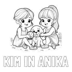 Online izdelana pobarvanka - Pobarvanka imena KIM IN ANIKA in pobarvanka prijateljic s kužkom