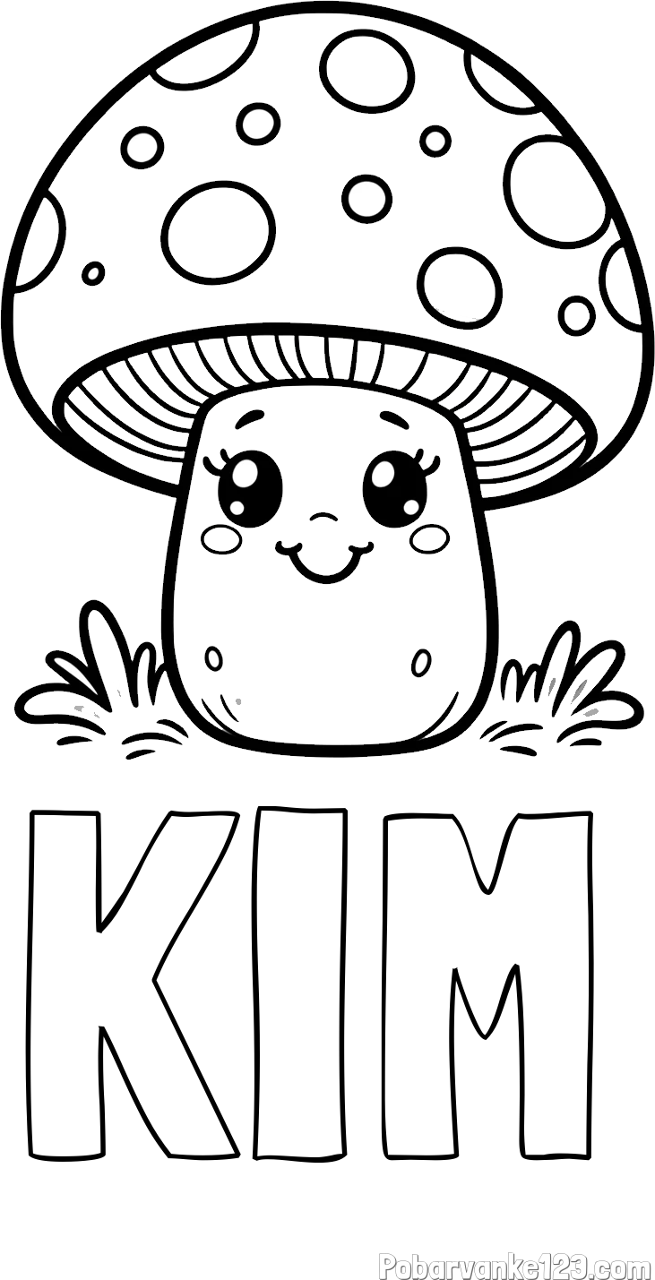 Pobarvanka imena KIM in pobarvanka ljubke gobe