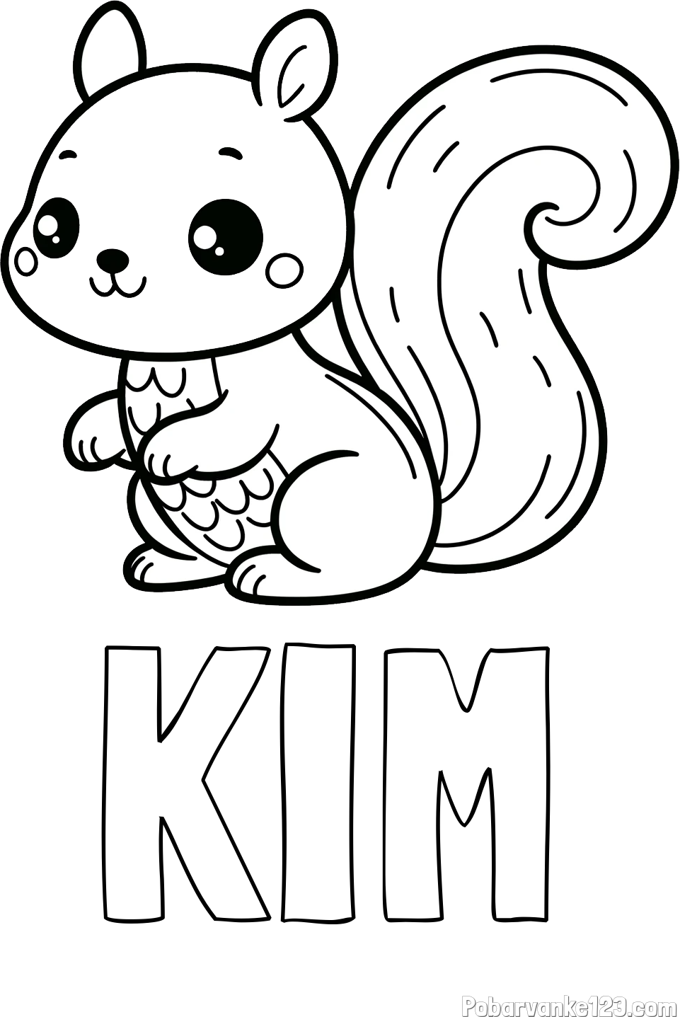 Pobarvanka imena KIM in pobarvanka ljubke veverice