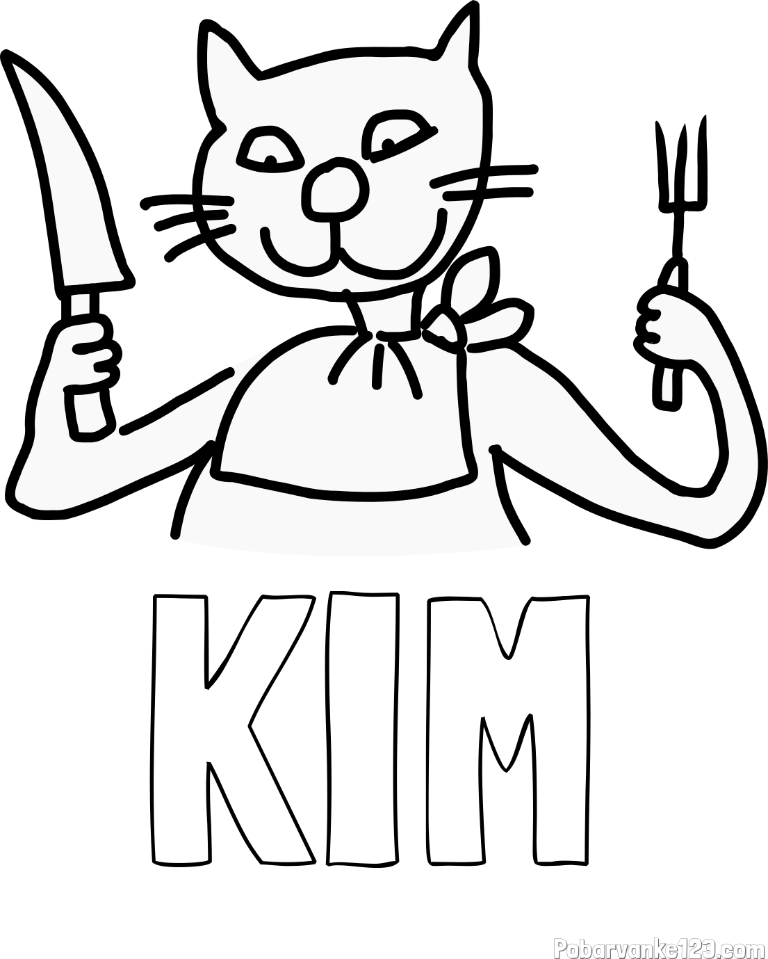 Pobarvanka imena KIM in pobarvanka mačke pri kosilu