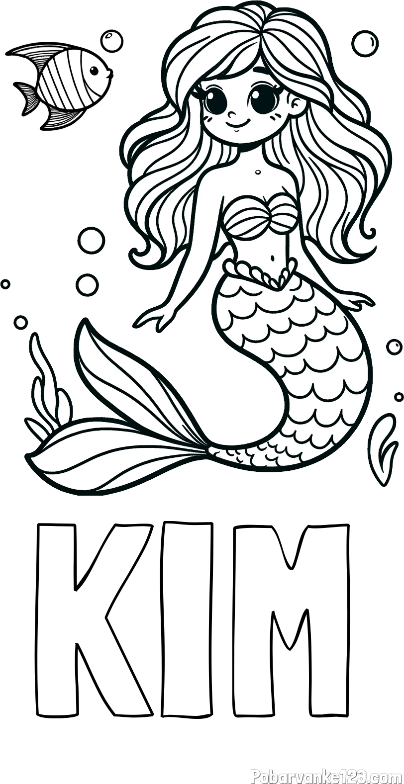 Pobarvanka imena KIM in pobarvanka male morske deklice in ribice
