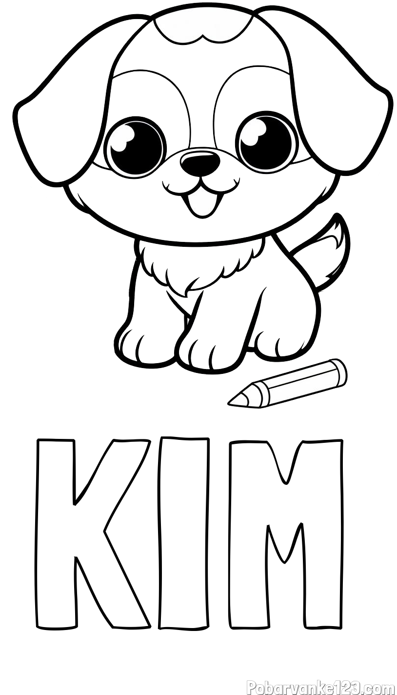 Pobarvanka imena KIM in pobarvanka prikupnega kužka