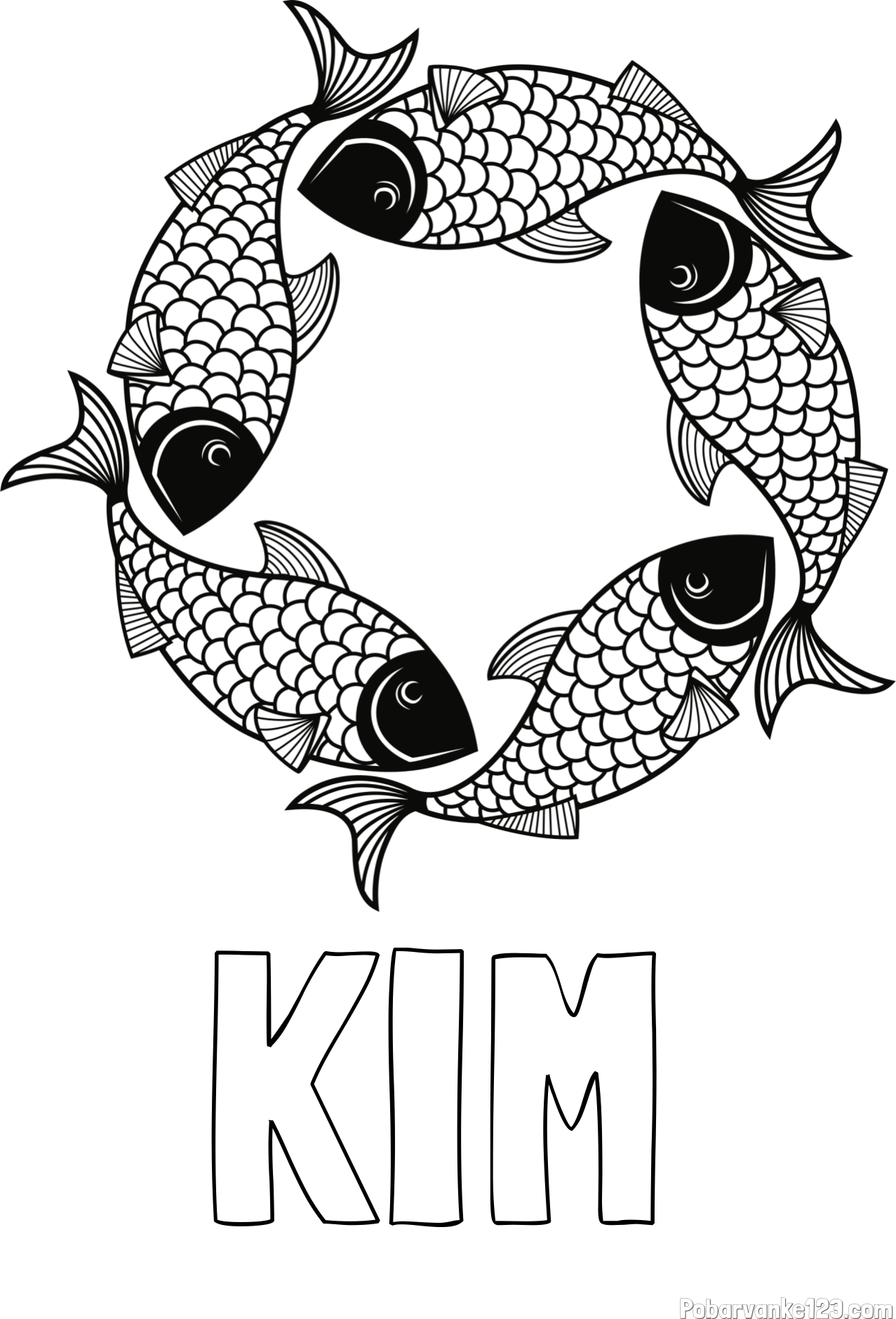 Pobarvanka imena KIM in pobarvanka rib - mandale