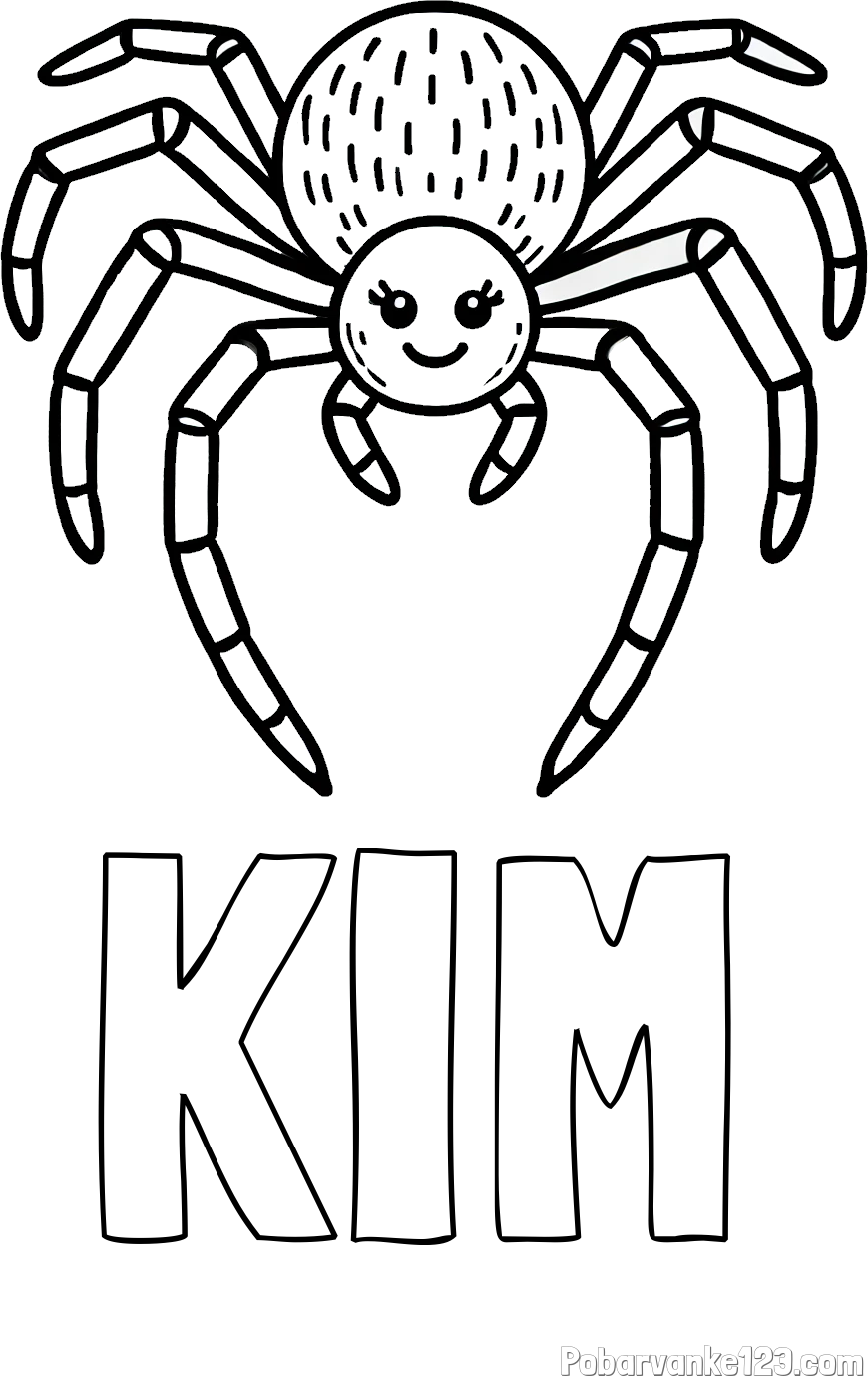 Pobarvanka imena KIM in pobarvanka veselega pajka
