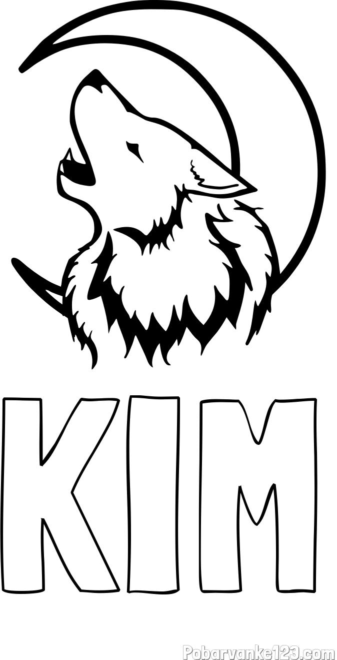 Pobarvanka imena KIM in pobarvanka volk in lune