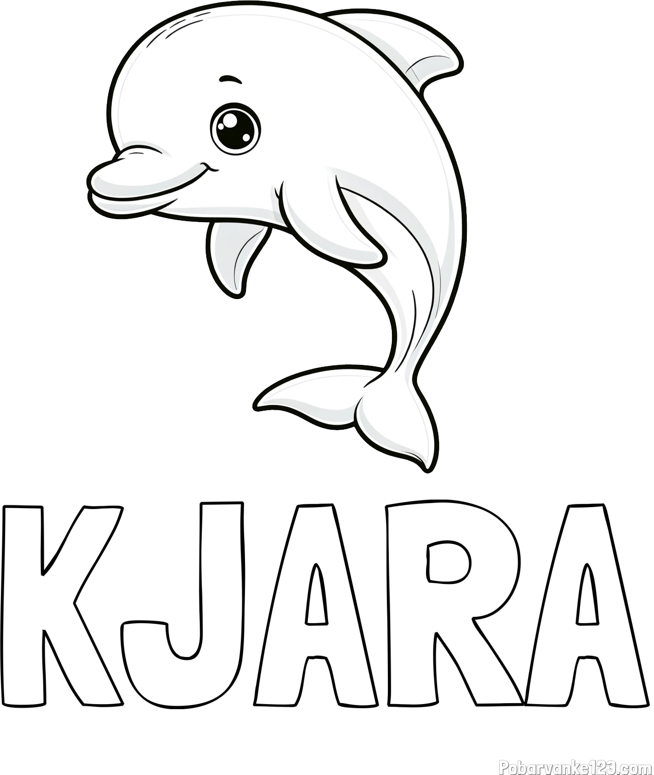 Pobarvanka imena KJARA in otroška pobarvanka ljubkega delfina