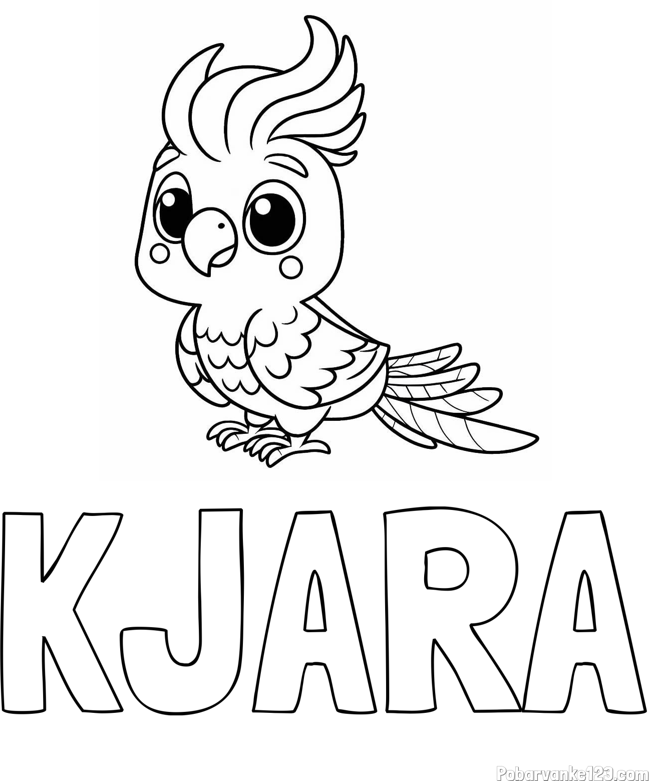 Pobarvanka imena KJARA in pobarvanka ljubke papige