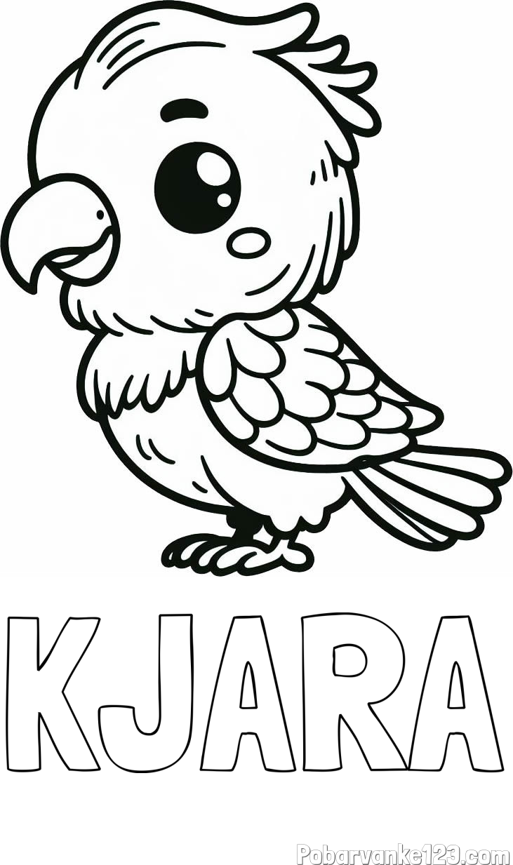 Pobarvanka imena KJARA in pobarvanka ljubkega papagaja