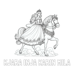 Online izdelana pobarvanka - Pobarvanka imena KJARA INJA KARIN MILA in pobarvanka princese na konju