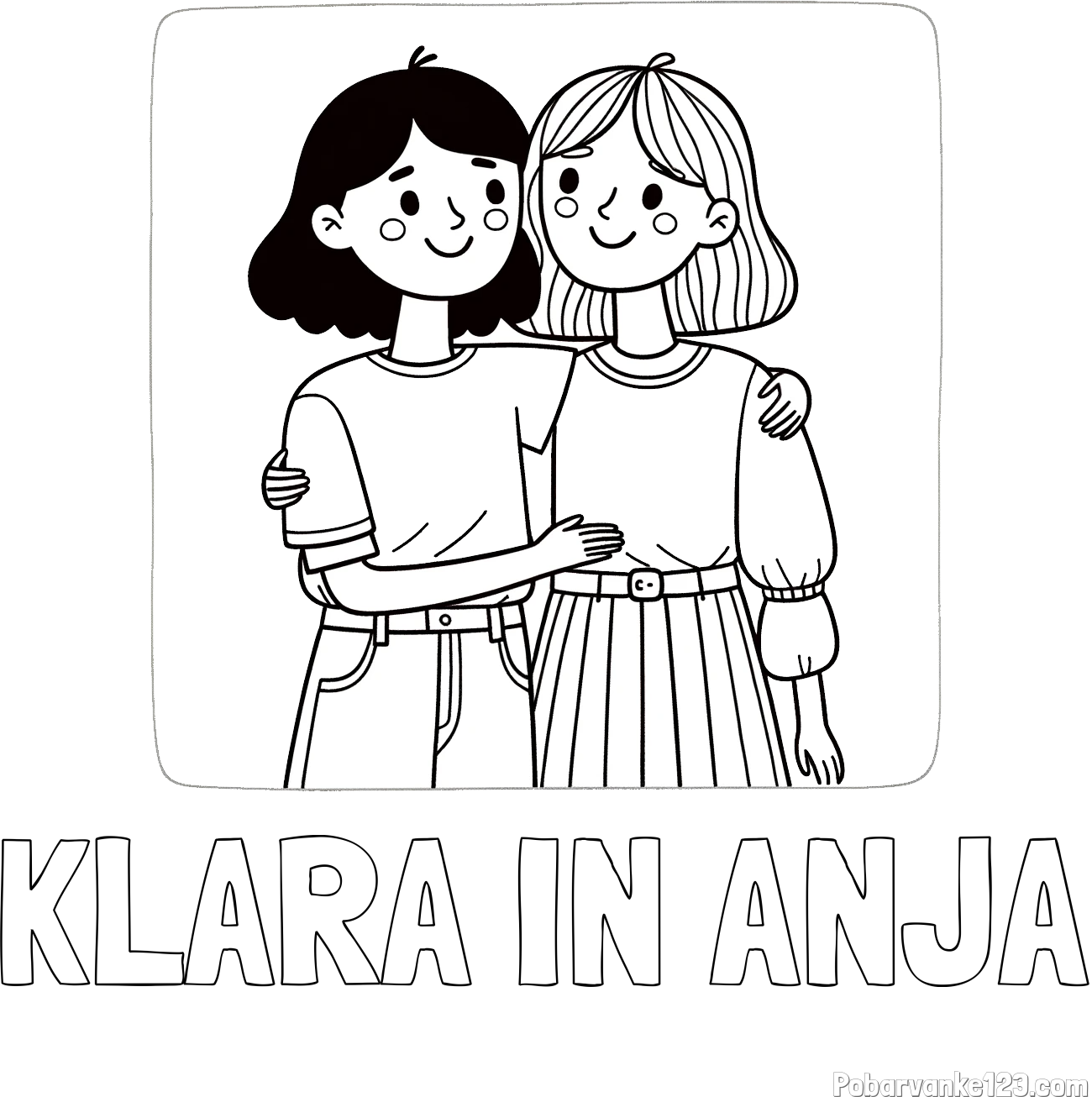 Pobarvanka imena KLARA IN ANJA in otroška pobarvanka dveh prijateljic