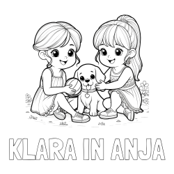 Online izdelana pobarvanka - Pobarvanka imena KLARA IN ANJA in pobarvanka prijateljic s kužkom