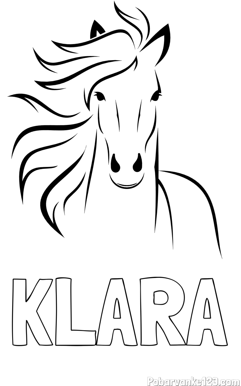Pobarvanka imena KLARA in lepa pobarvanka konja