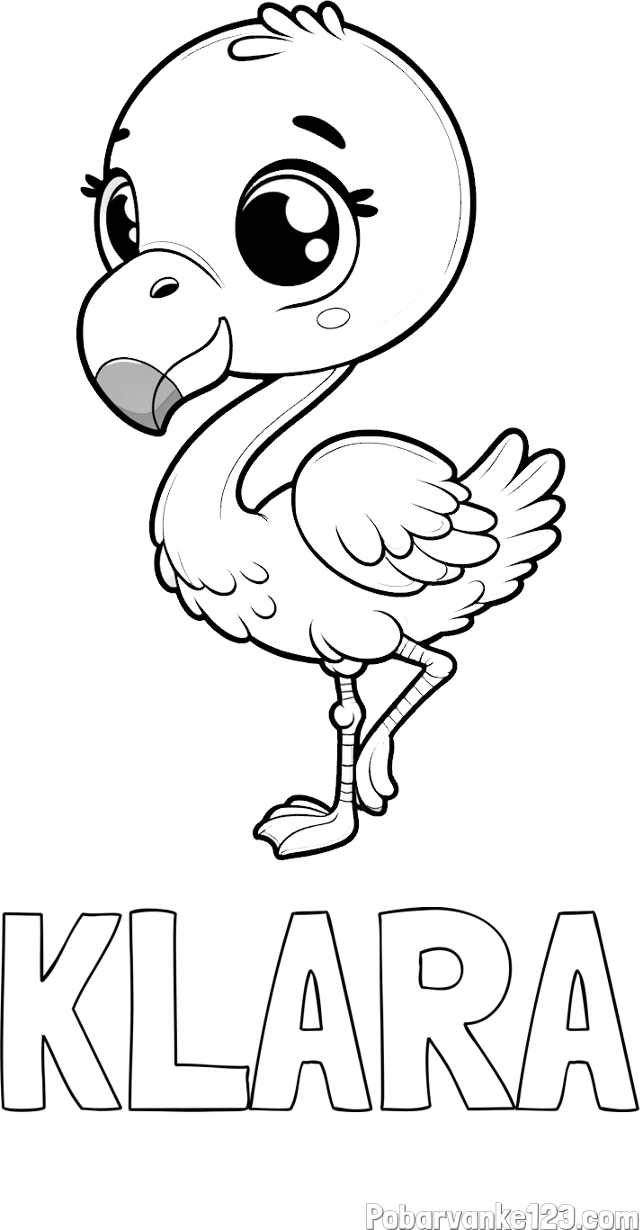 Pobarvanka imena KLARA in otroška pobarvanka flaminga