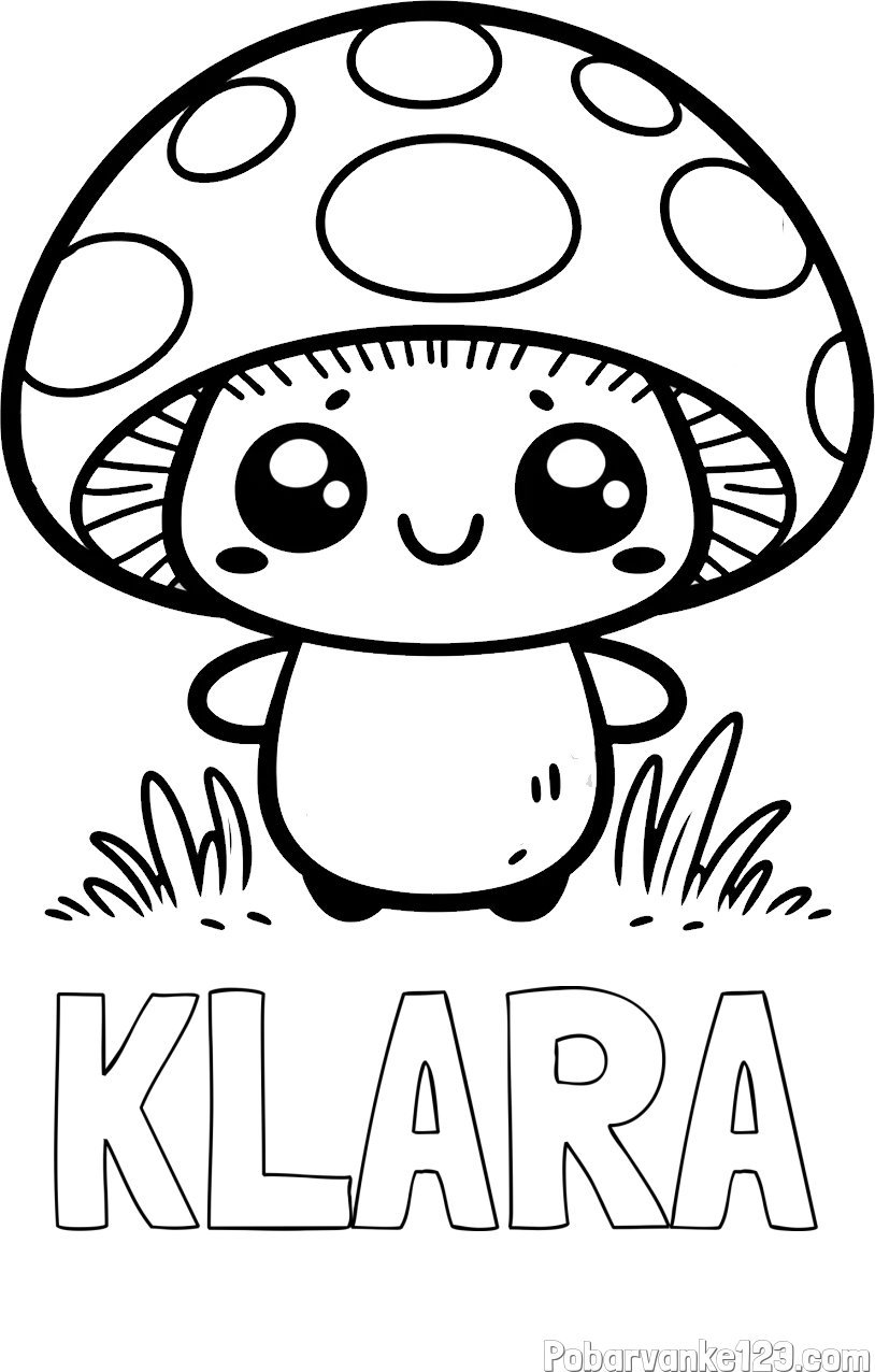 Pobarvanka imena KLARA in otroška pobarvanka gobe