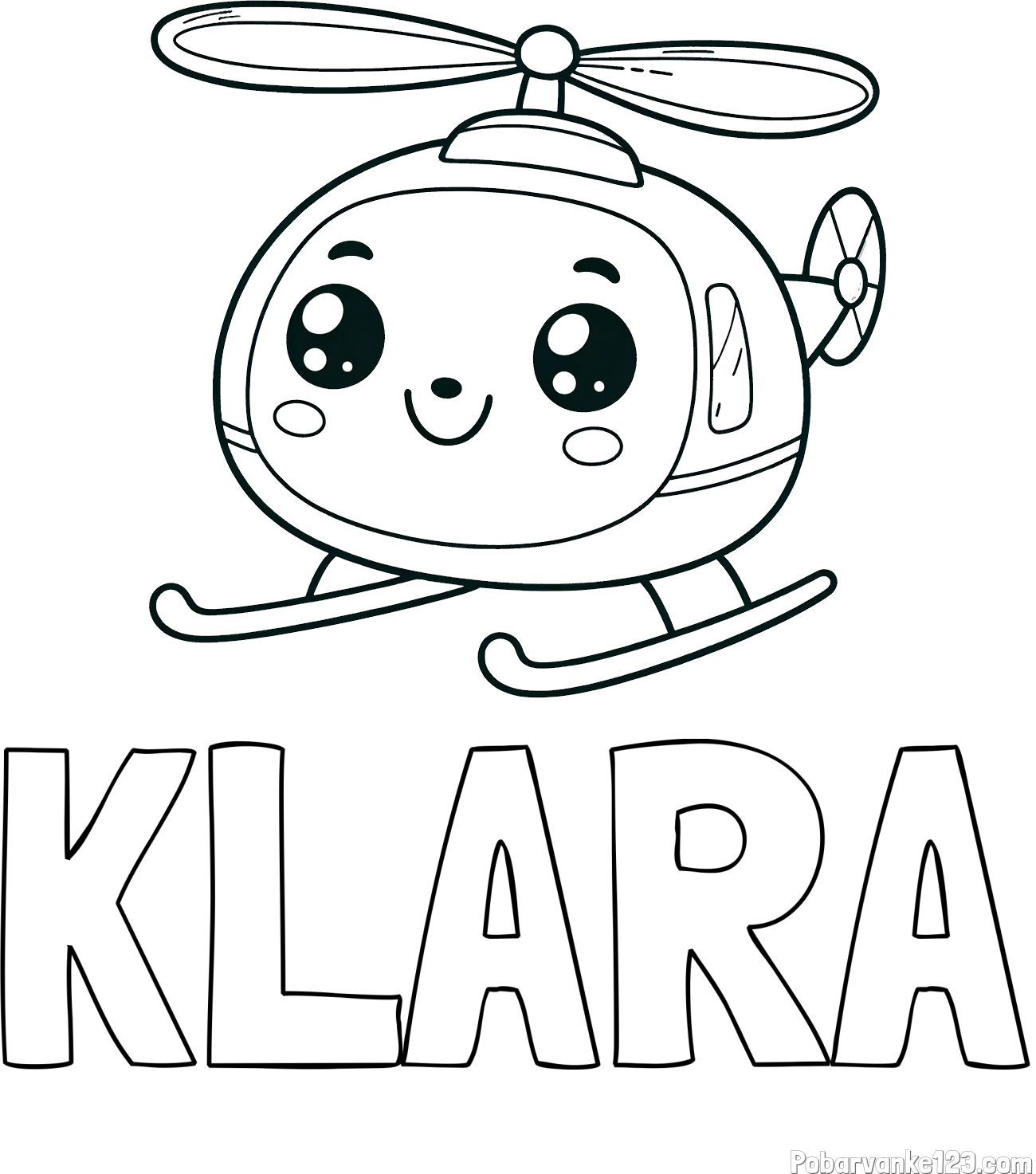 Pobarvanka imena KLARA in otroška pobarvanka ljubkega helikopterja