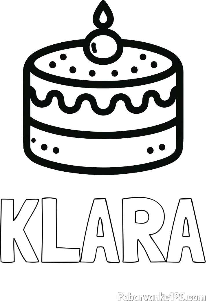 Pobarvanka imena KLARA in otroška pobarvanka majhne torte