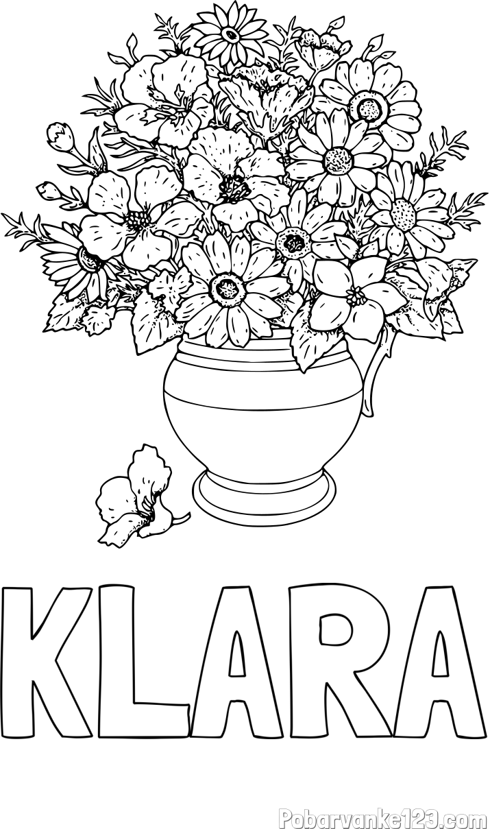Pobarvanka imena KLARA in pobarvanka cvetja v vazi