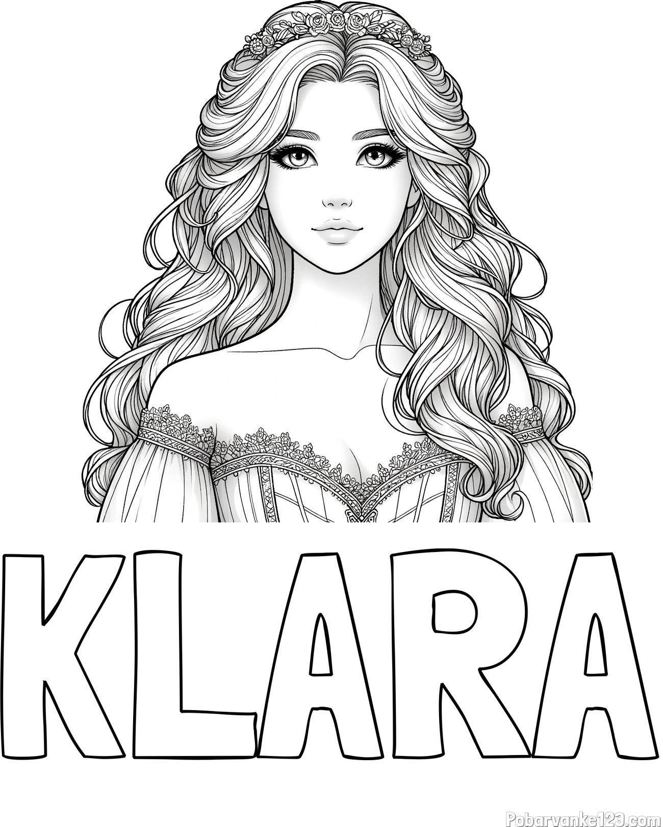 Pobarvanka imena KLARA in pobarvanka lepe princese