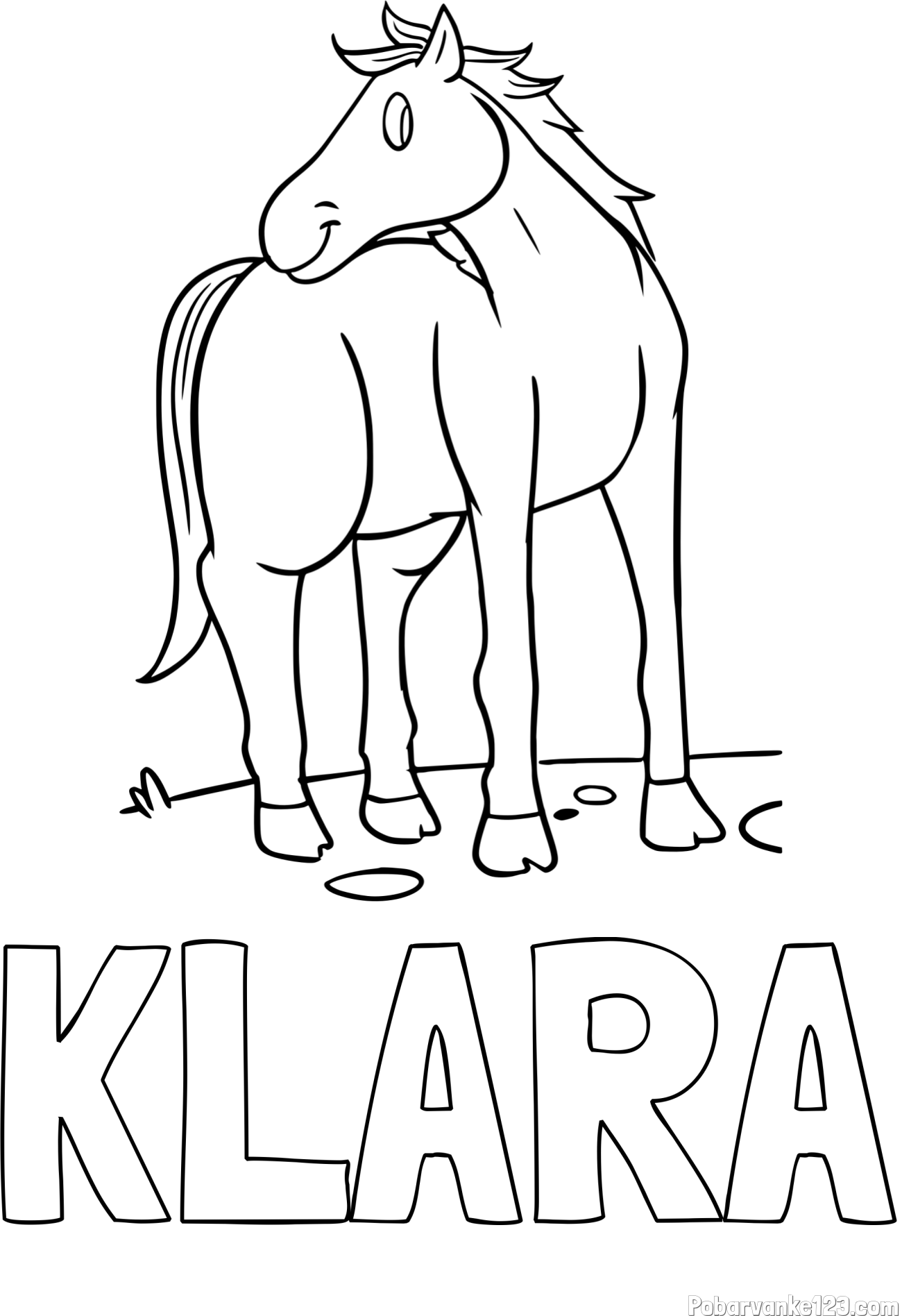 Pobarvanka imena KLARA in pobarvanka prikupnega konjička