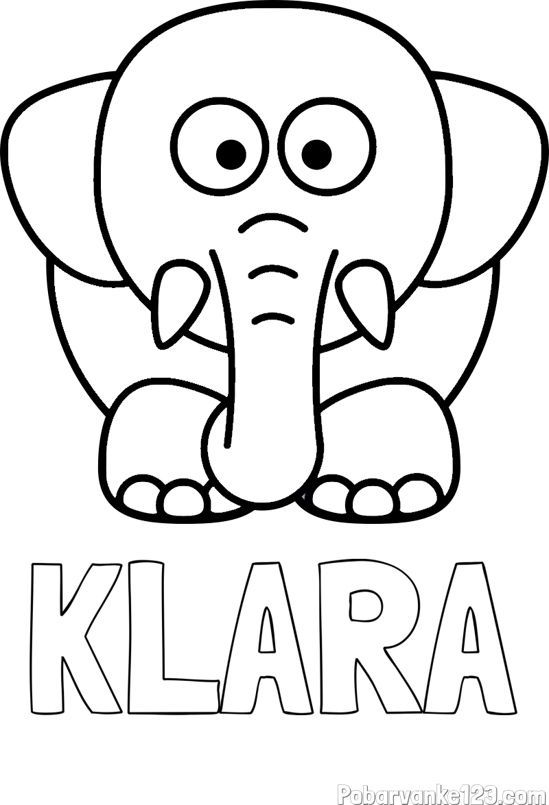 Pobarvanka imena KLARA in pobarvanka slona