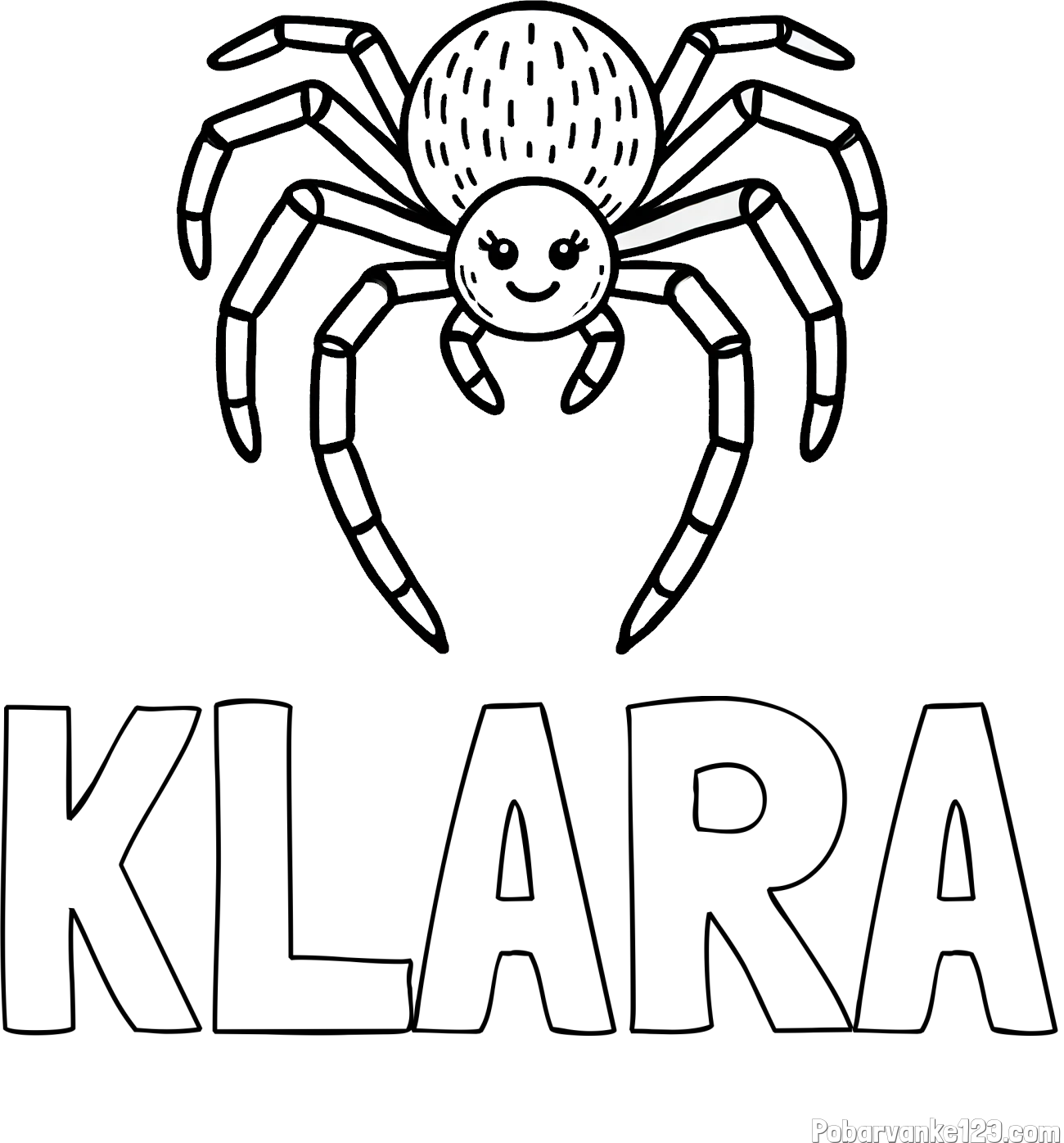 Pobarvanka imena KLARA in pobarvanka veselega pajka