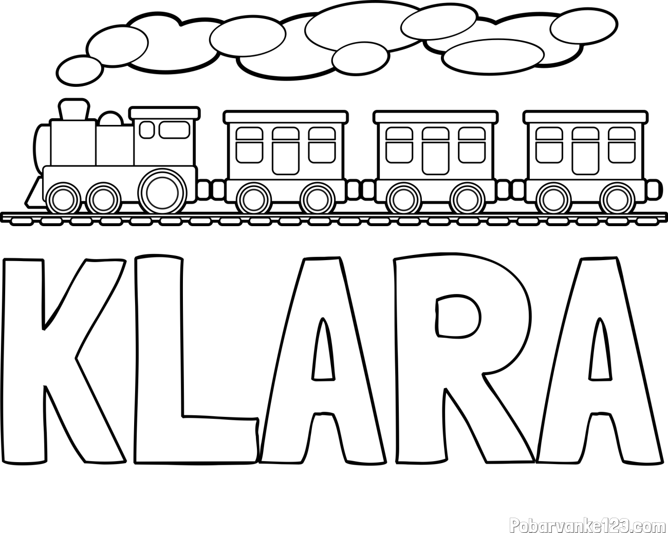 Pobarvanka imena KLARA in pobarvanka vlaka
