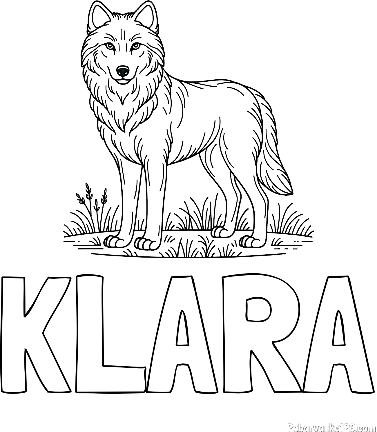 Pobarvanka imena KLARA in pobarvanka volka