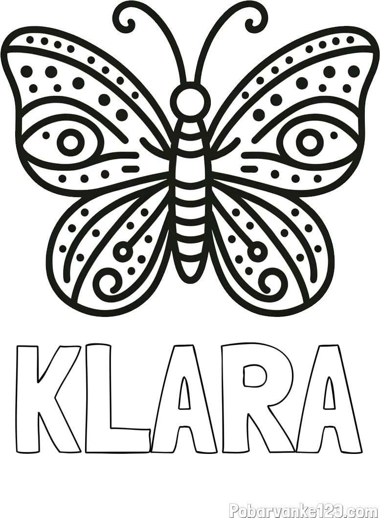 Pobarvanka imena KLARA in preprosta pobarvanka metulja