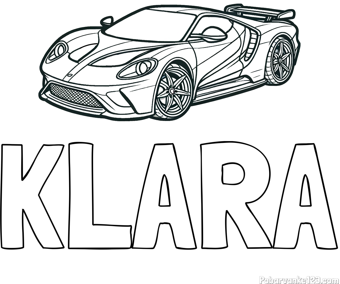 Pobarvanka imena KLARA in Športni avtomobil