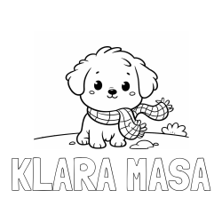 Online izdelana pobarvanka - Pobarvanka imena KLARA MAŠA in pobarvanka prikupnega psička