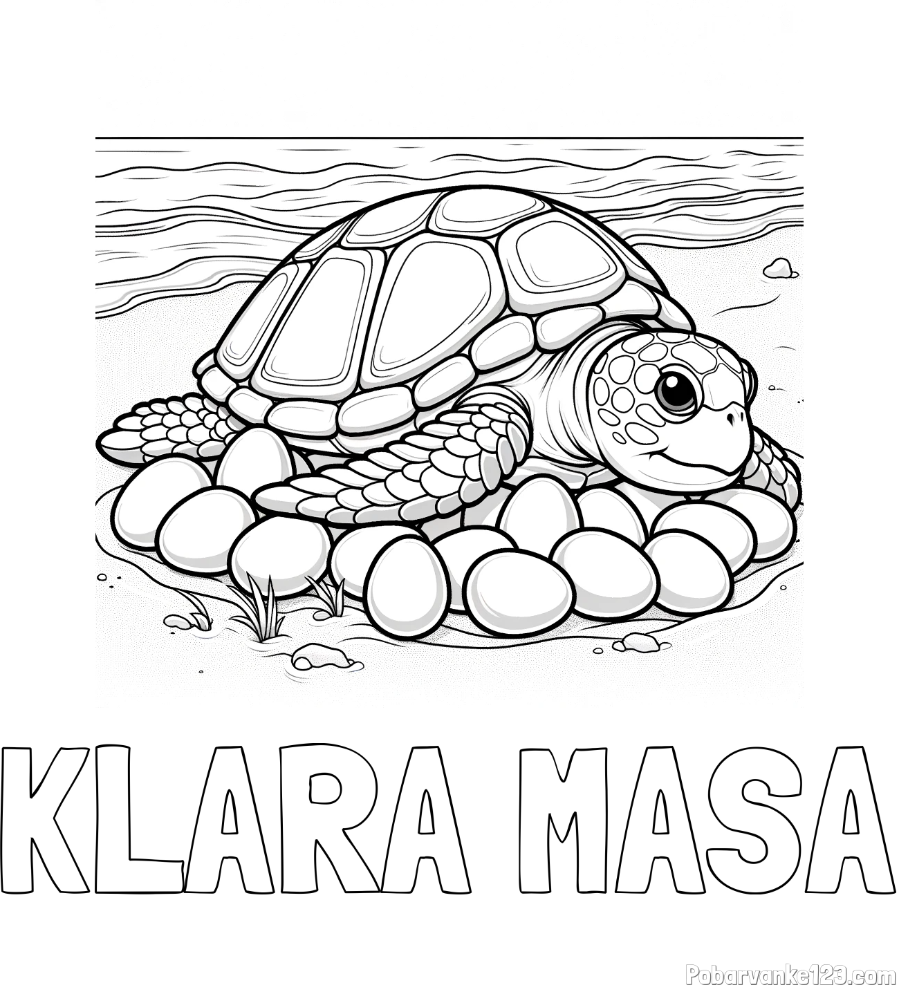 Pobarvanka imena KLARA MAŠA in pobarvanka želve na obali
