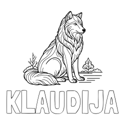 Online izdelana pobarvanka - Pobarvanka imena KLAUDIJA in pobarvanka sedečega volka