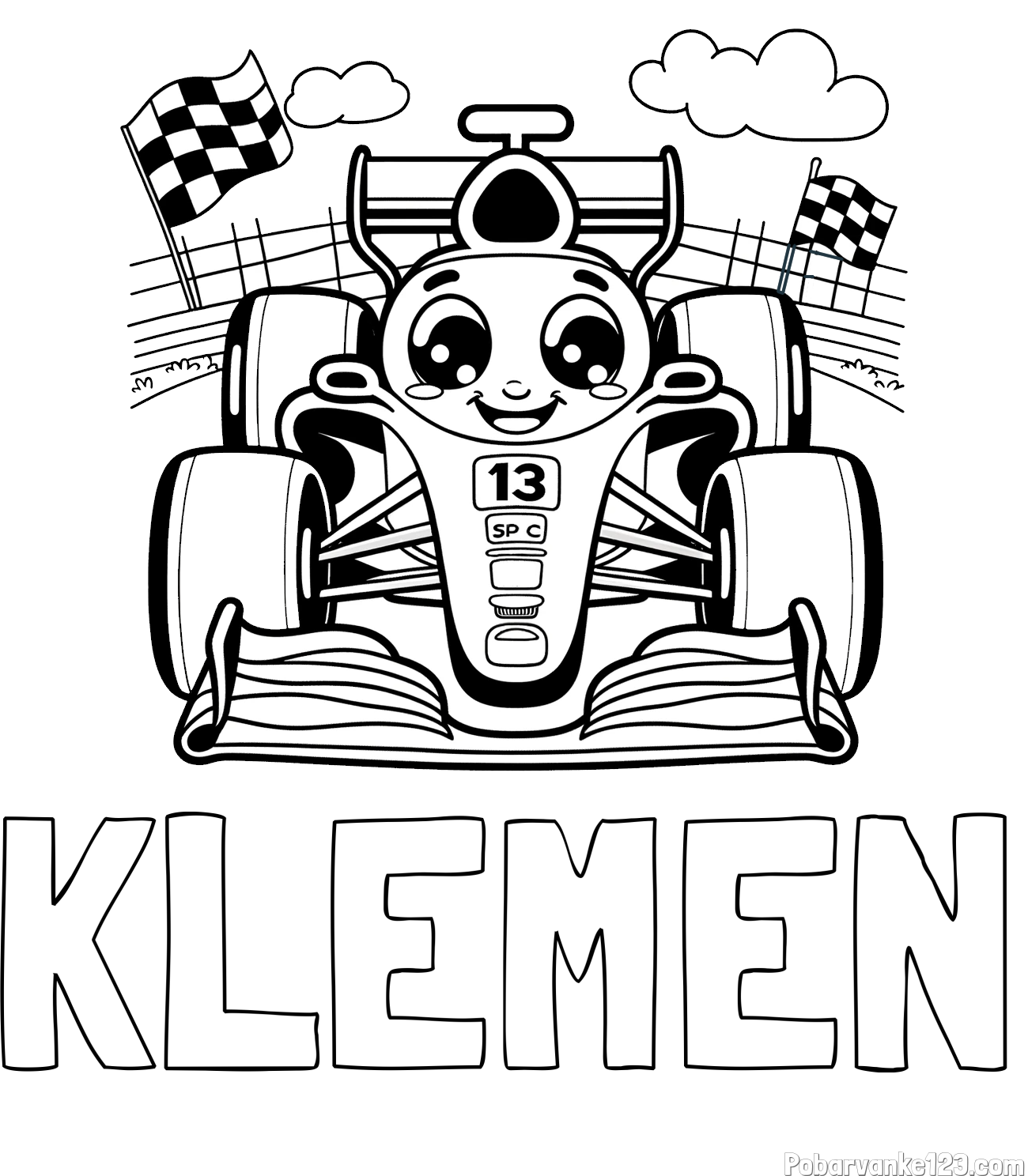 Pobarvanka imena KLEMEN in otroška pobarvanka FORMULA 1