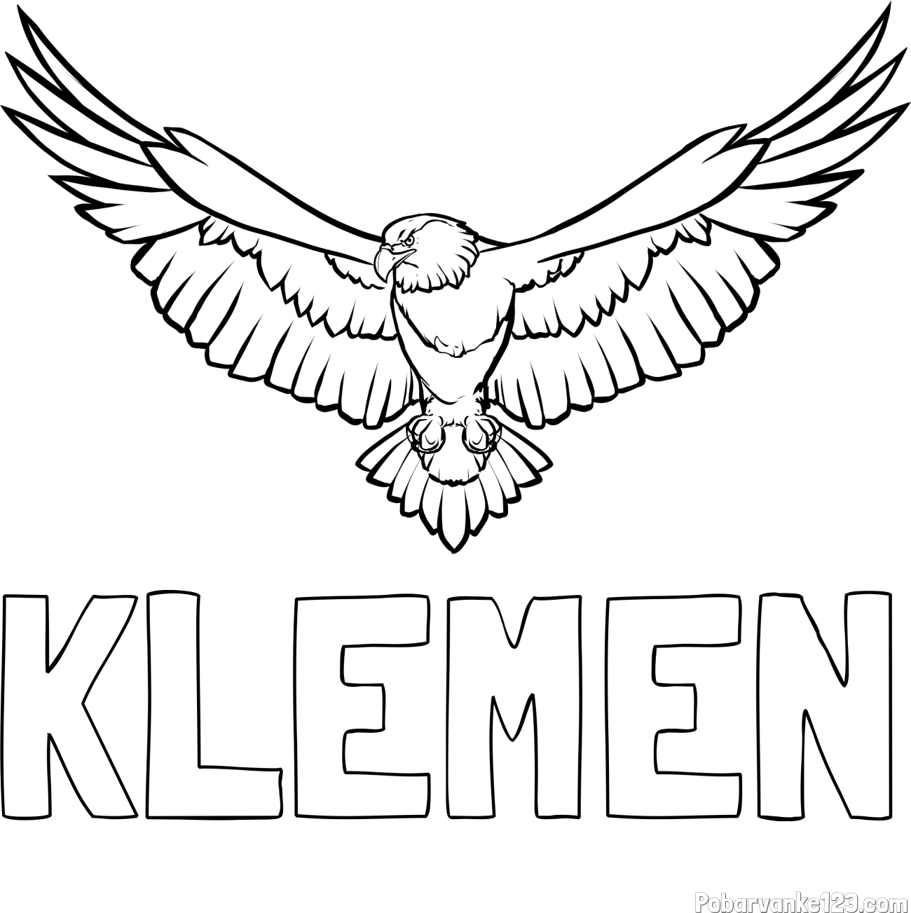 Pobarvanka imena KLEMEN in pobarvanka orla s široko razprtimi krili