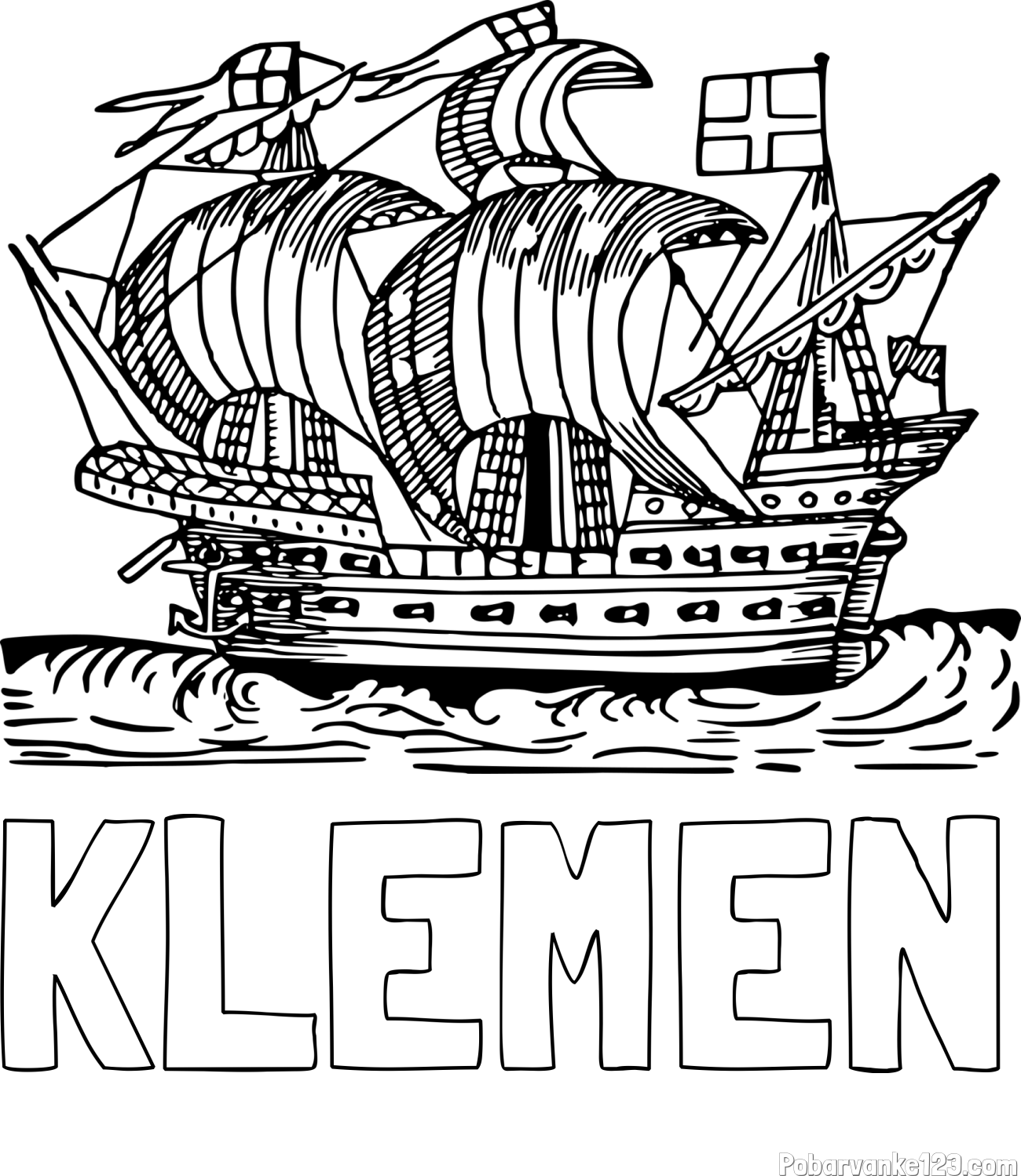 Pobarvanka imena KLEMEN in pobarvanka velike in stare ladje