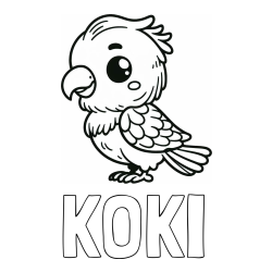 Online izdelana pobarvanka - Pobarvanka imena KOKI in pobarvanka ljubkega papagaja